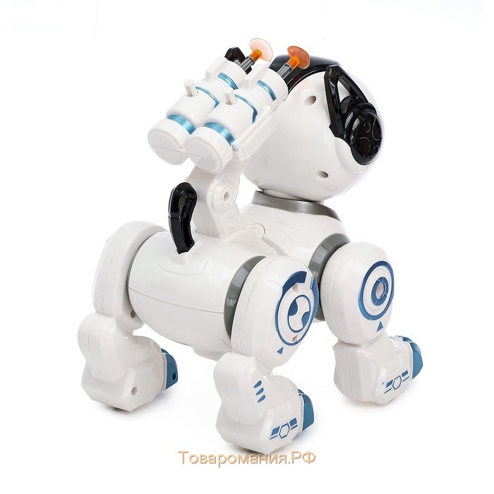 Робот собака «Рокки» IQ BOT, интерактивный: звук, свет, стреляющий, на батарейках, синий