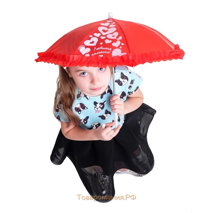 Зонт детский мех R-25 см 8 спиц П/Э с рюшами "Сердечки" МИКС