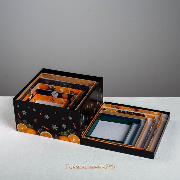 Набор подарочных коробок 6 в 1 «Мандариновый», 10×10×6 - 20×20×11 см