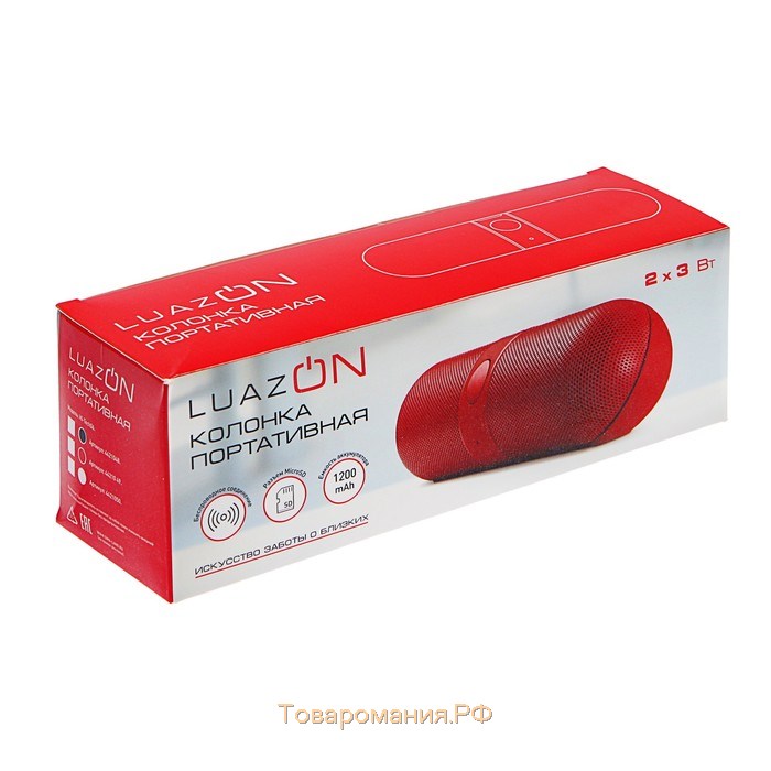 Портативная колонка LuazON, 1200 мАч, 6 Вт, microSD/USB/AUX, красная