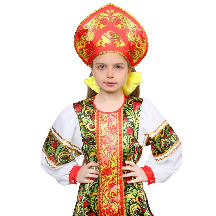 Русский народный костюм для девочки «Рябинка», платье, кокошник, р. 28, рост 98-104 см