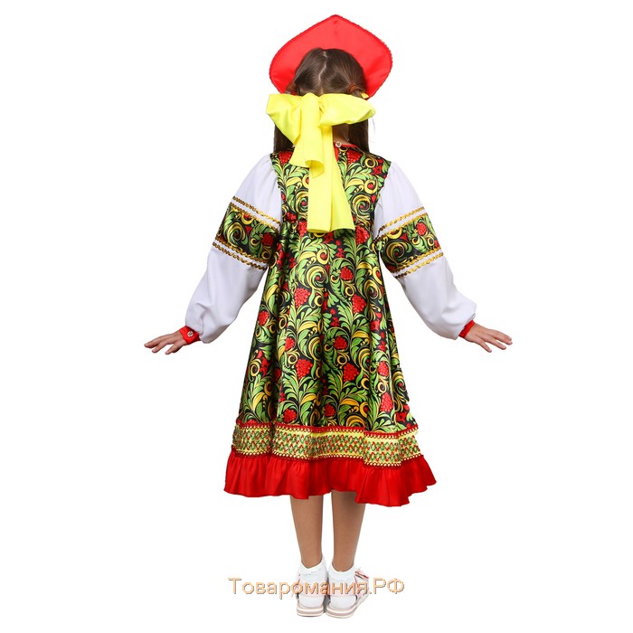 Русский народный костюм для девочки «Рябинка», платье, кокошник, р. 32, рост 122-128 см