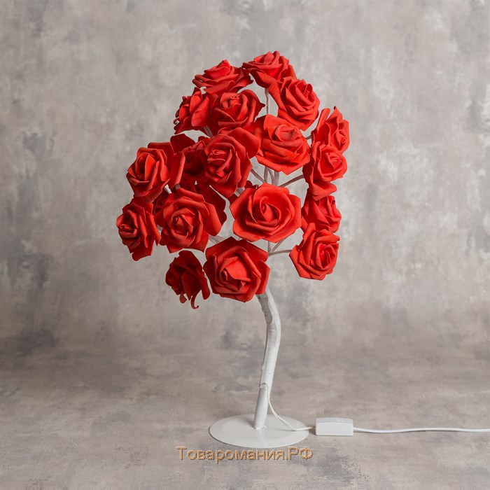 Светодиодный куст «Розы красные» 45 см, 24 LED, постоянное свечение, 220 В, свечение тёплое белое