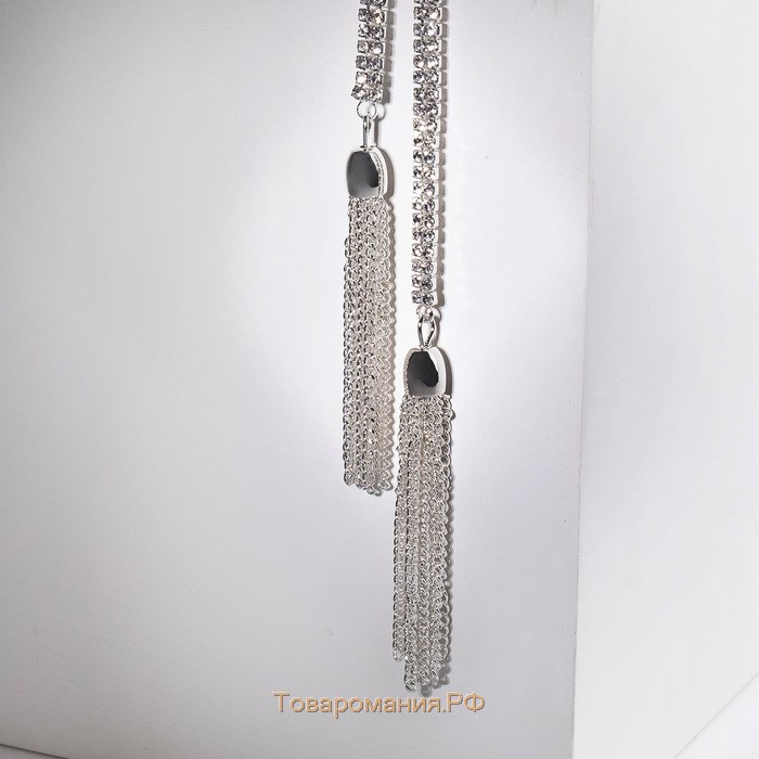 Набор 2 предмета: серьги, кулон «Элегантность» кисточки, цвет белый в серебре, 100 см