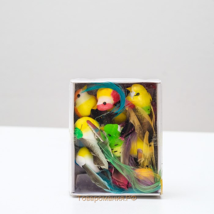 Птичка для декора и флористики, на прищепке, МИКС, пластиковая, 1шт., 8 х 8 см