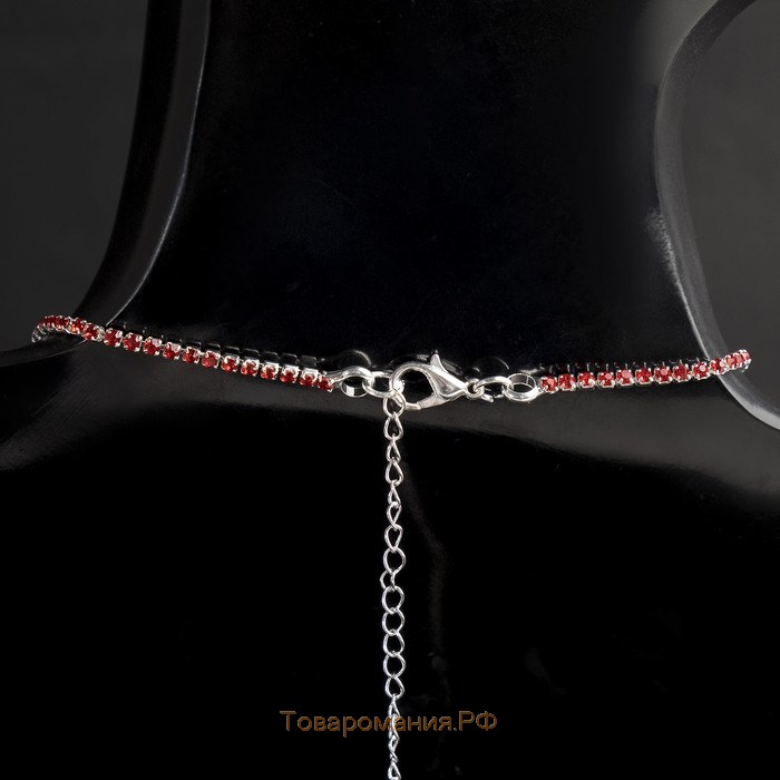 Набор 2 предмета: серьги, колье «Феникс» капля в стразах, цвет красный в серебре, 35 см
