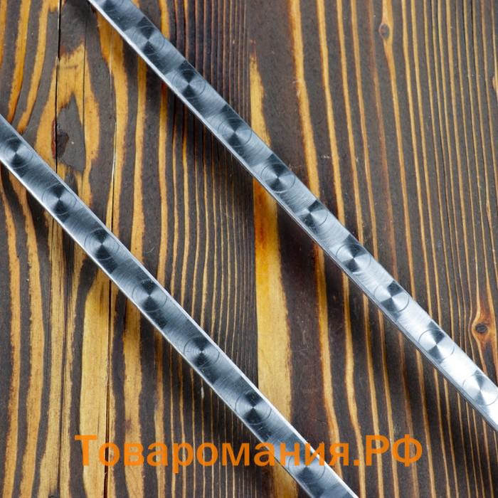 Двойной вилка-шампур с деревянной ручкой, с узором, 40см