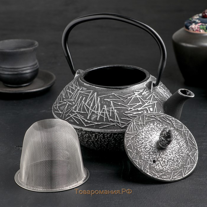 Чайник чугунный «Хрома», 800 мл, с ситом, эмалированное покрытие внутри, цвет серый