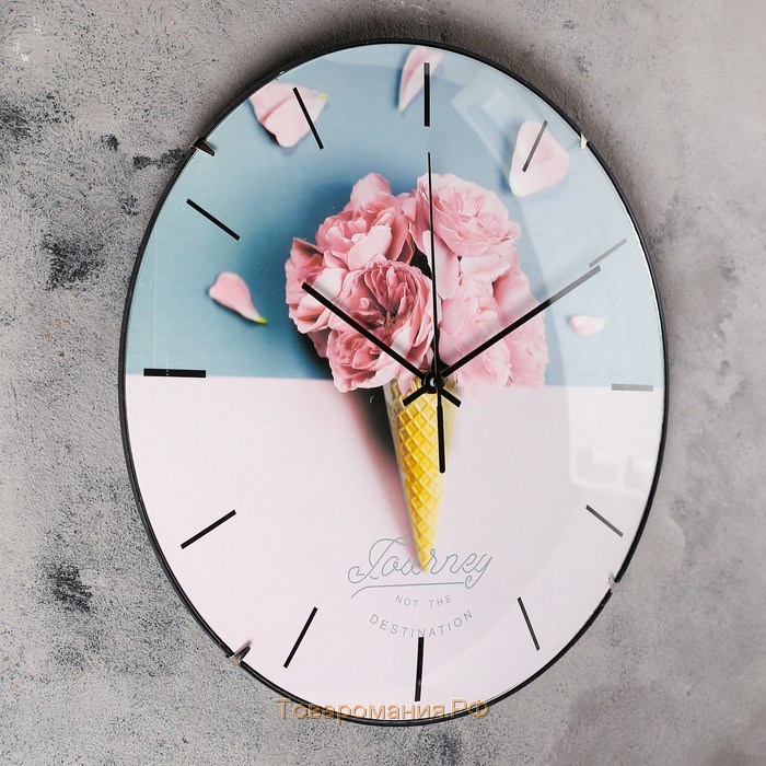 Часы настенные, серия: Интерьер, "Розовый рожок", плавный ход, d-30 см