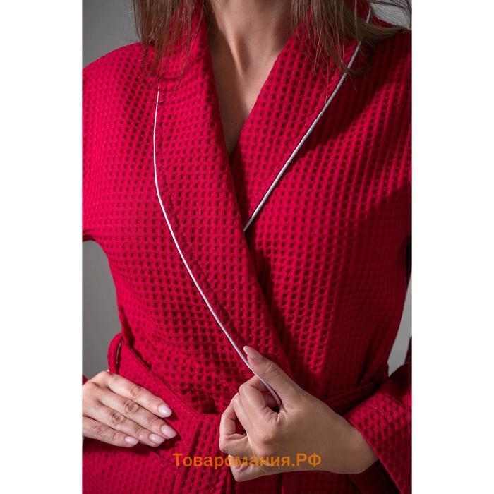 Халат женский, шалька+кант, размер 48, цвет бордовый, вафля