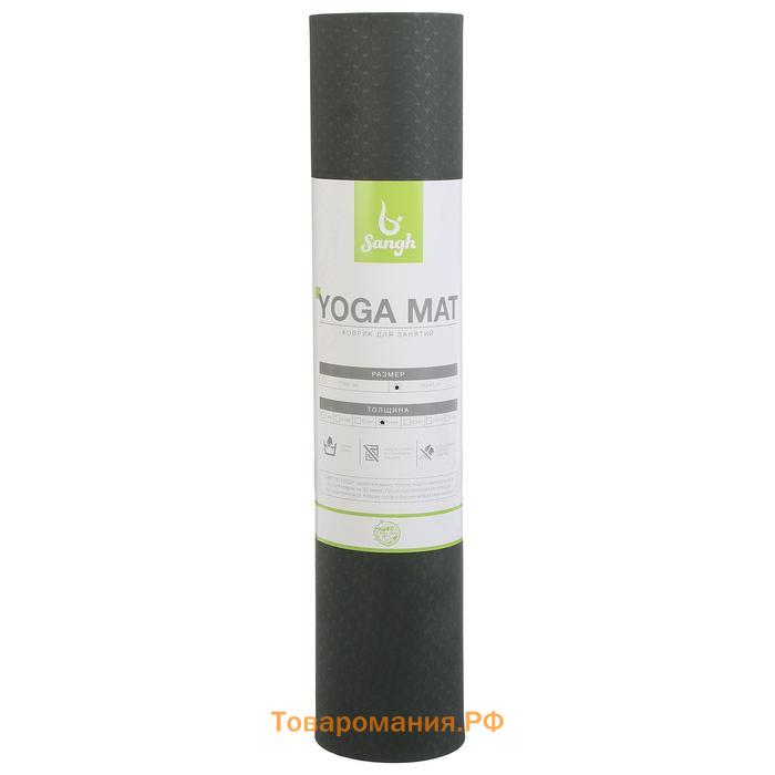 Коврик для йоги Sangh, 183×61×0,6 см, цвет тёмно-зелёный