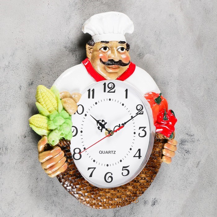 Часы настенные, серия: Кухня, "Усатый повар", d=20 см, ручная работа