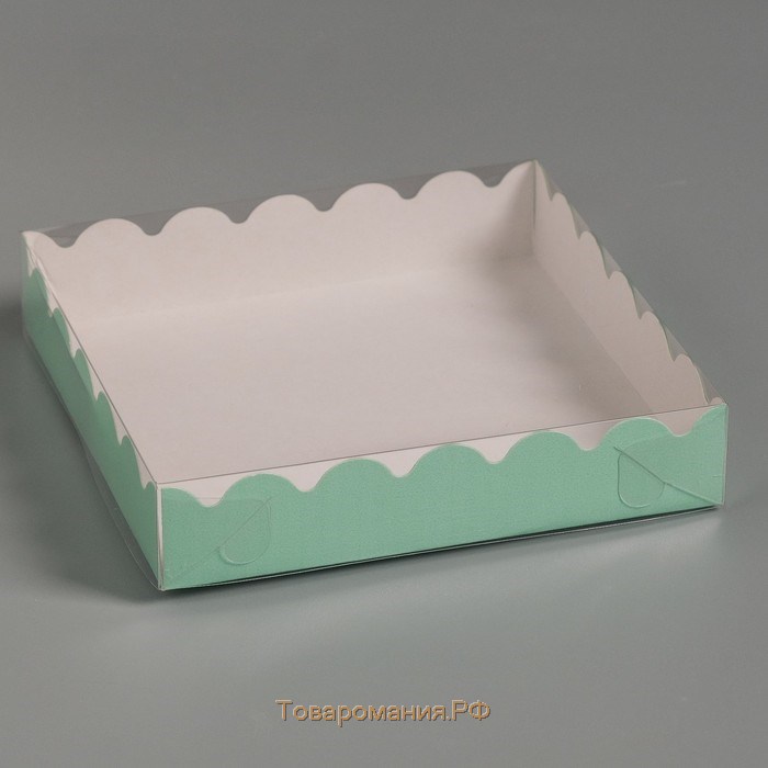 Коробочка для печенья с PVC крышкой, мятная, 12 х 12 х 3 см