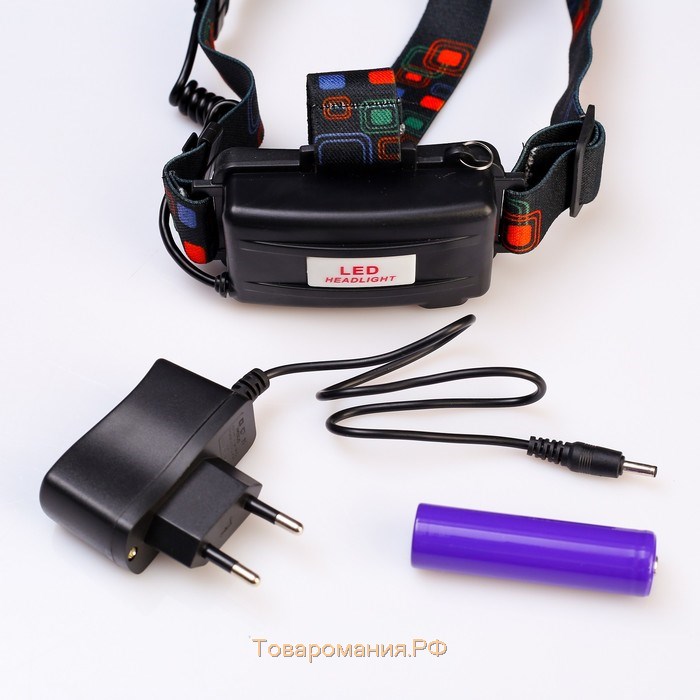 Фонарь налобный аккумуляторный, 5 режимов, USB, 4.5 х 12 см