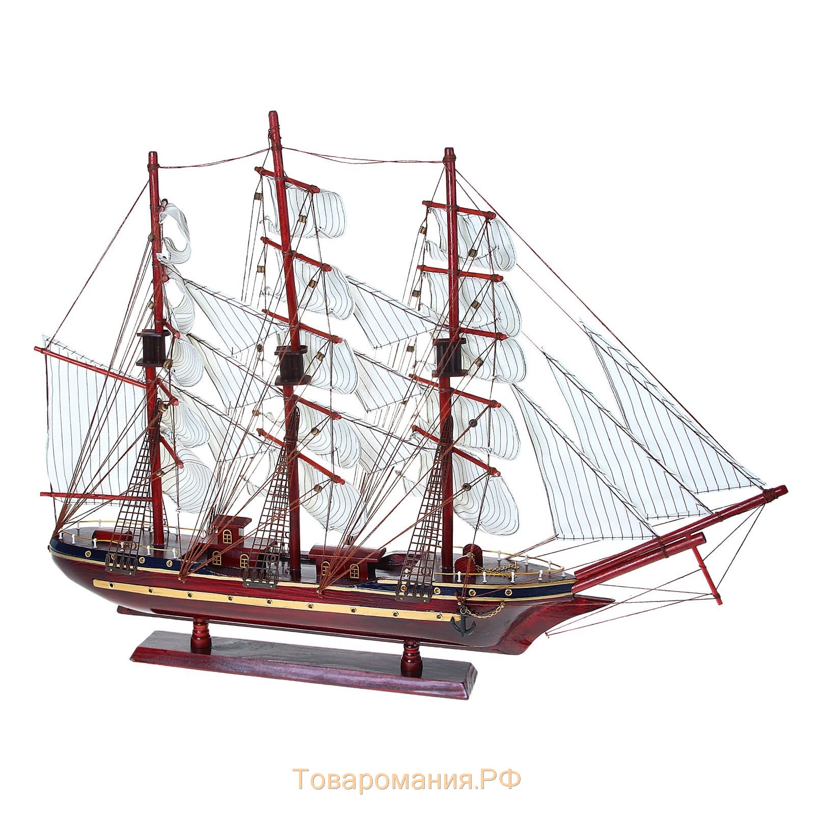 Корабль сувенирный большой «Гайрет», борта красное дерево, паруса белые, 82×13×62 см