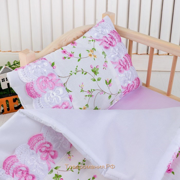 Постельное бельё для кукол «Цветы на белом», простынь, одеяло 46х36 см, подушка 27х17 см