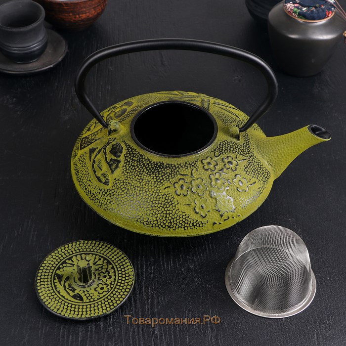 Чайник с ситом «Китайский сад», 1 л, эмалированный внутри, цвет зелёный