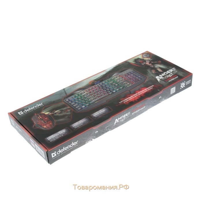 Игровой набор Defender Anger MKP-019 RU, клавиатура+мышь+коврик, проводной,мембранный,черный