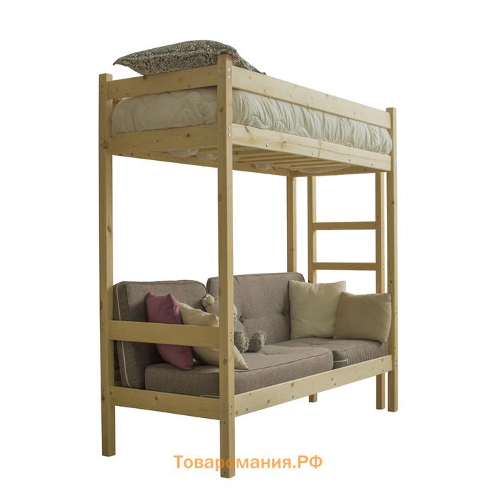 Кровать чердак с диваном из массива, 70 × 190 см, цвет сосна
