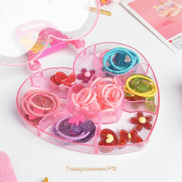 Комплект детский для создания колец + 2 резинки "Ассорти" блёстки, форма МИКС, цвет МИКС