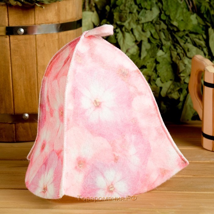 Набор банный "Розовые фиалки" с термопечатью ( шапка, коврик, рукавица)