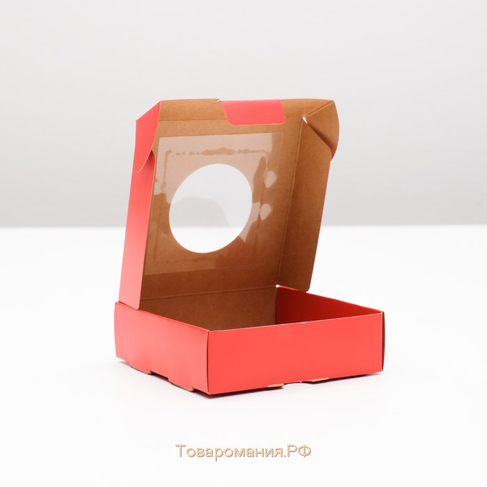 Коробка для печенья, с окном, красная, 10 х 10 х 3 см