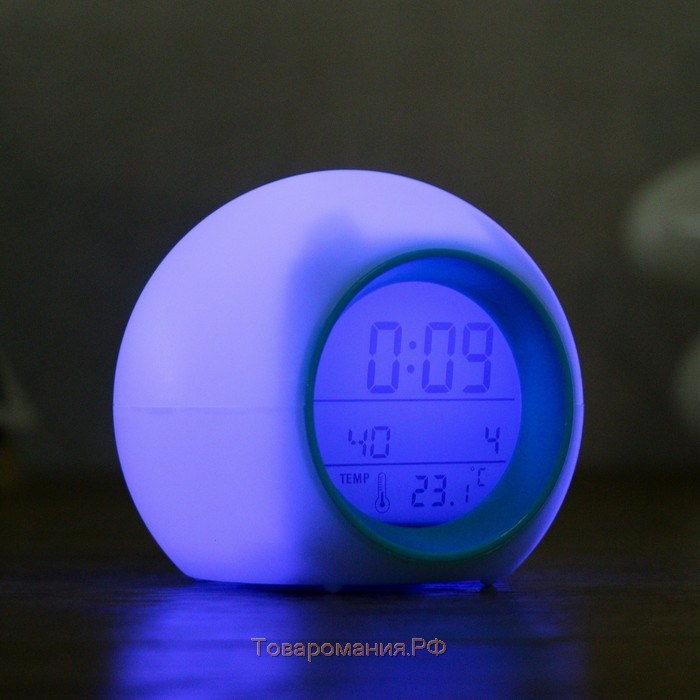 Часы электронные "Каор" (будильник, дата, термометр) 9×8.5 см, 7 видов подсветки
