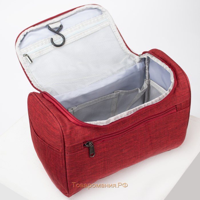 Косметичка-сумочка, отдел на молнии, с крючком, 3 наружных кармана, цвет красный