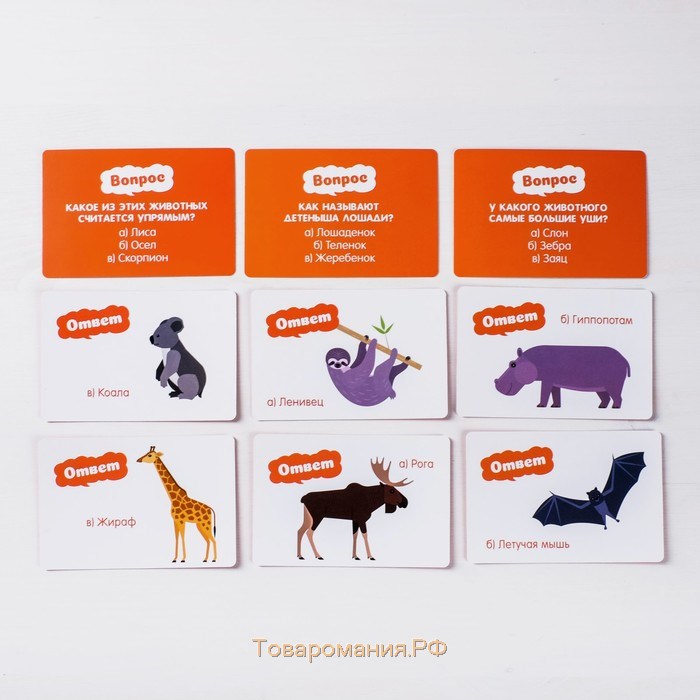 Игра-викторина «Животные» 5+, 50 карточек