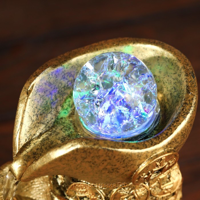 Фонтан настольный от сети, подсветка "Мешок с золотыми монетами" золото 21х15х12 см