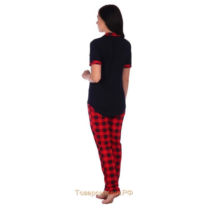 Костюм домашний женский (футболка, брюки) «МИШЕЛЬ», цвет красный/чёрный, размер 48