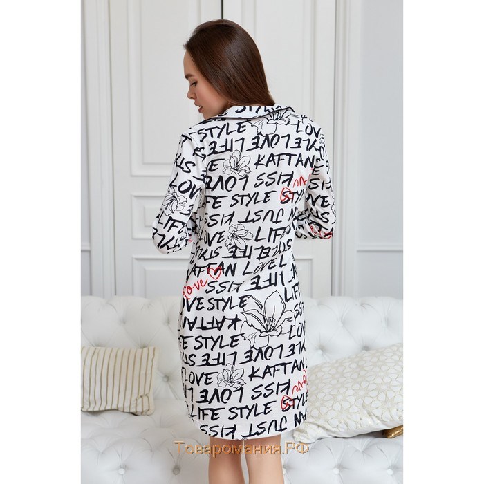 Домашнее платье-рубашка женское KAFTAN "Life style" белый/чёрный, р-р 40-42