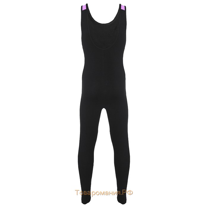 Комбинезон гимнастический с лампасами, цвет чёрный/фиолетовый, размер 34