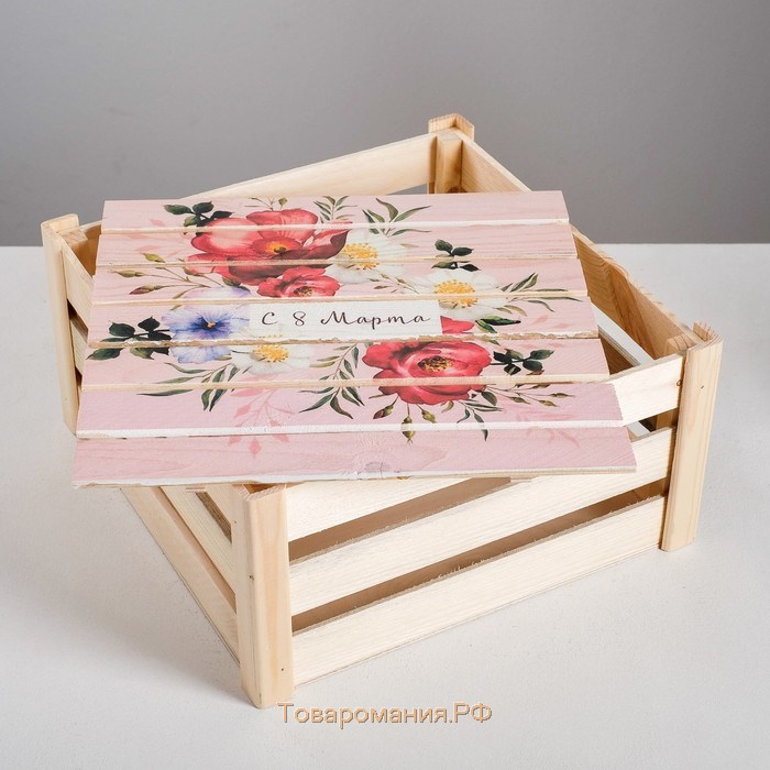 Коробка деревянная подарочная «8 марта», 30 × 30 × 15  см