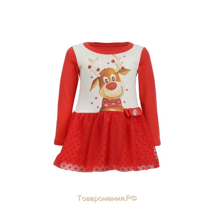 Платье для девочки, цвет красный/бежевый, рост 110 см