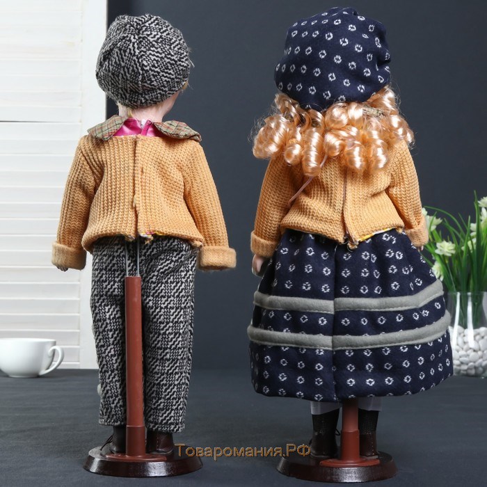 Кукла коллекционная парочка набор 2 шт "Полина и Митя в свитерах с сердечками" 40 см