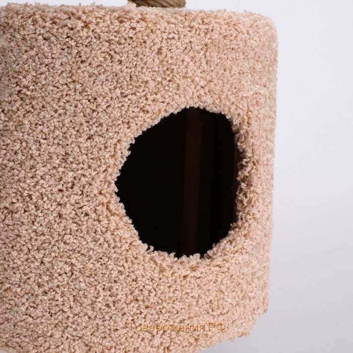 Домик-когтеточка "Круглый с площадкой", 52 х 46 х 95 см, ковролин, джут, микс цветов