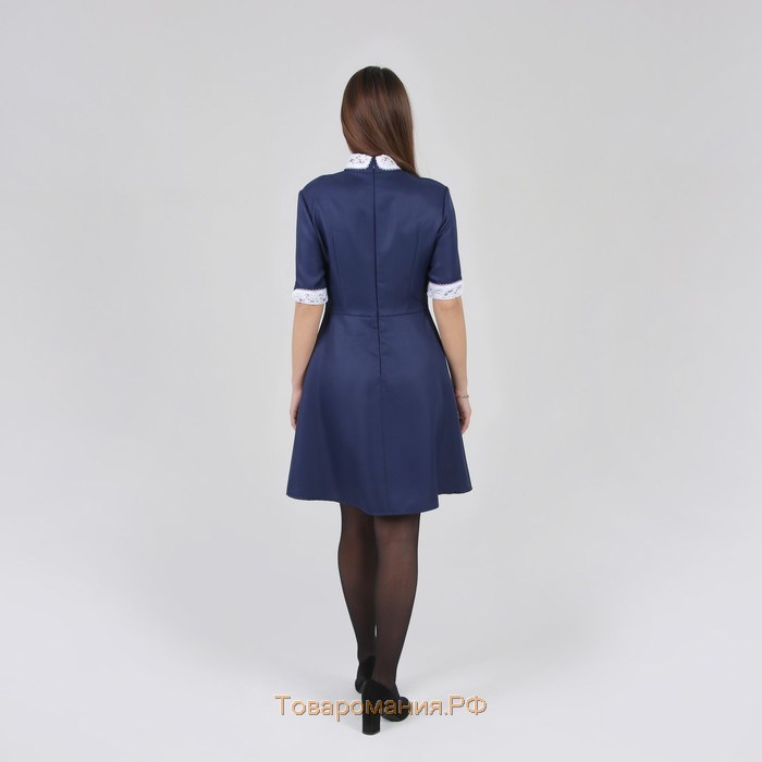 Платье школьное, воротник-стойка, юбка клёш, манжеты, р. 42, рост 170 см, цвет синий