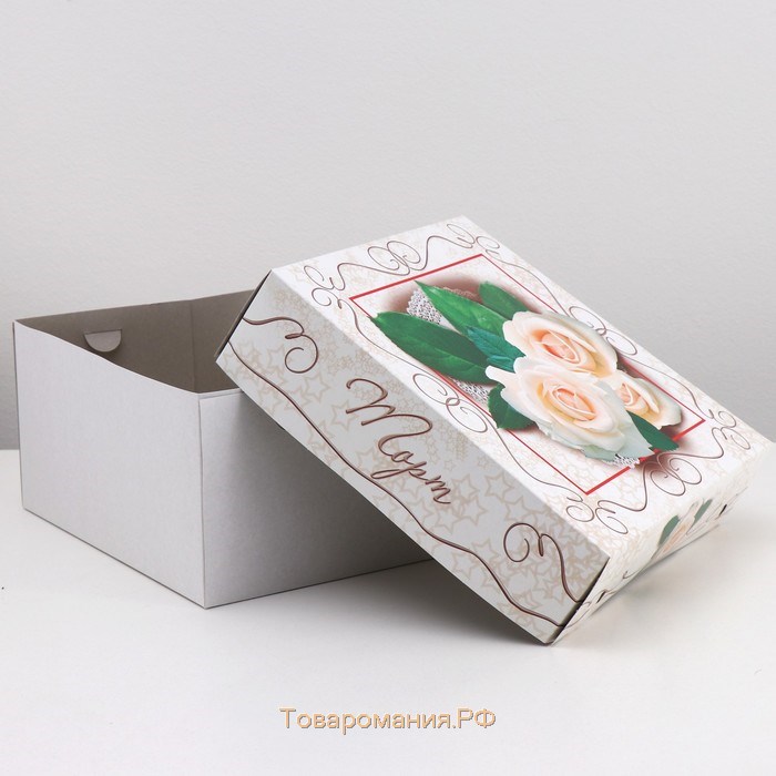 Кондитерская упаковка для торта, "Белые розы", 29,5 х 29,5 х 15 см