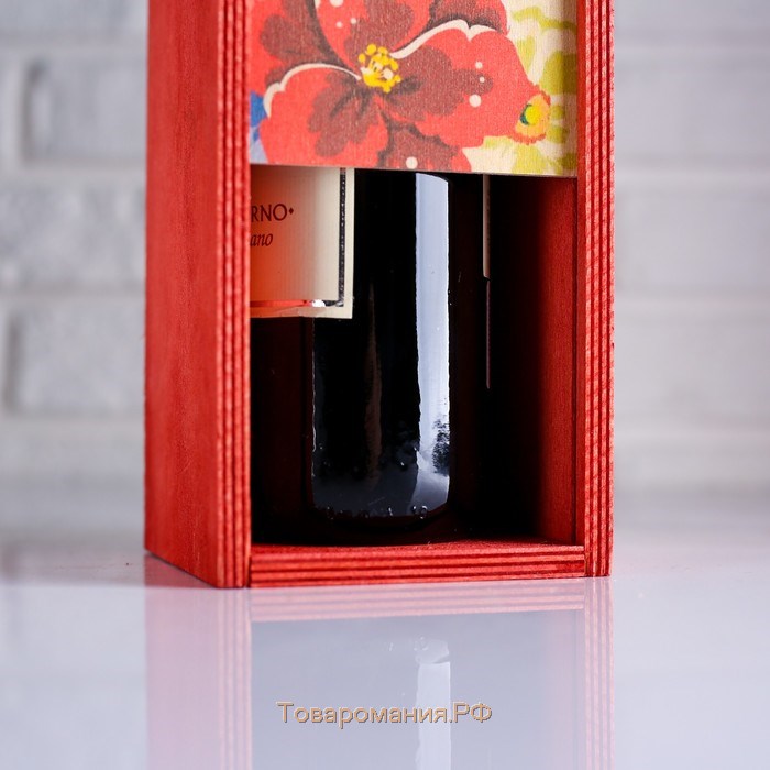 Коробка для бутылки 11×10×33 см деревянная подарочная "Цветы на день рождения"