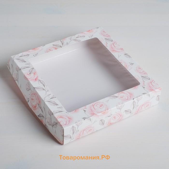 Кондитерская упаковка, коробка с ламинацией «Flowers», 20 х 20 х 4 см
