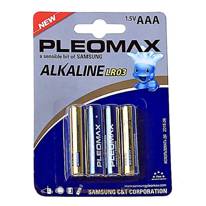 Батарейка алкалиновая Pleomax, AAA, LR03-4BL, 1.5В, блистер, 4 шт.