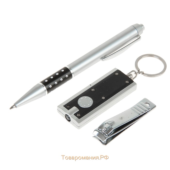 Набор подарочный 3в1 (ручка, кусачки, фонарик черный)