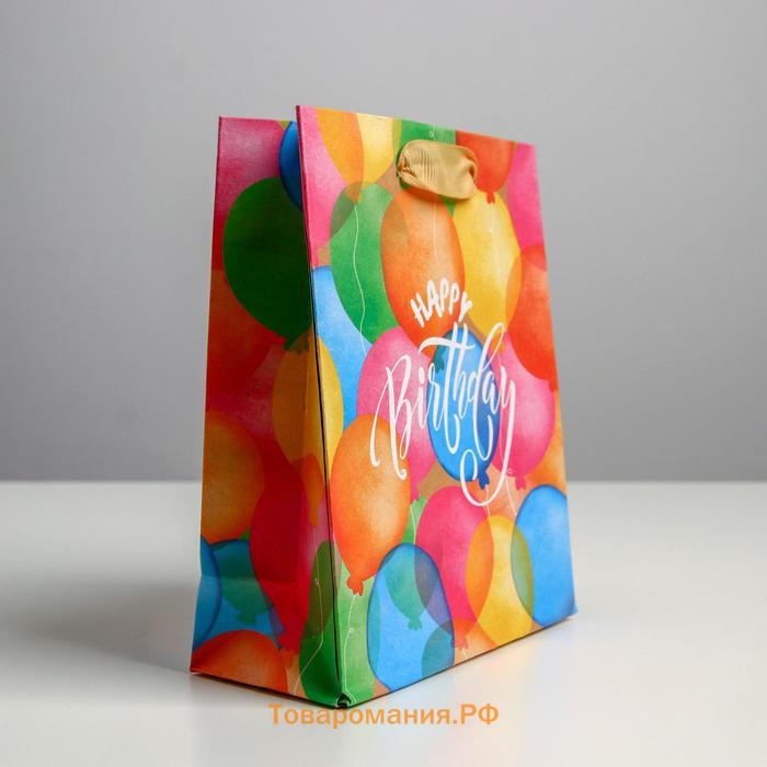 Пакет подарочный крафтовый вертикальный, упаковка, «Happy birthday», S 12 х 15 х 5.5 см