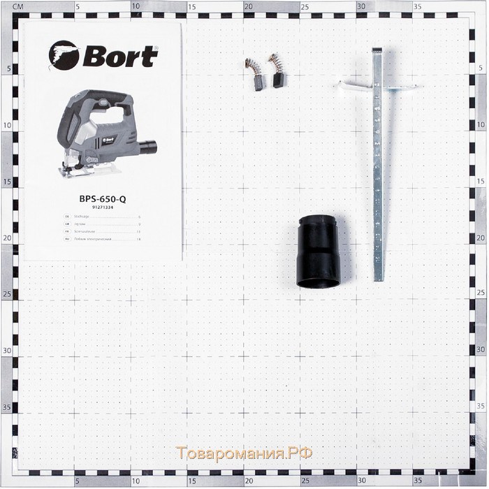 Лобзик Bort BPS-650-Q, электрический, 620 Вт, 3000 об/мин, ход 20 мм, пропил 65 мм, ±45°