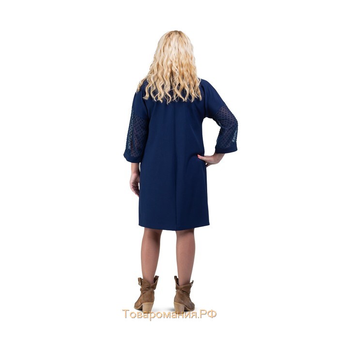 Платье женское с шифоновыми рукавами, размер 52, цвет синий