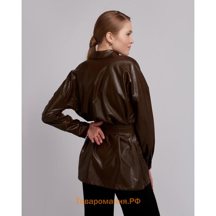 Рубашка женская MINAKU: Leather look, цвет коричневый, размер 44