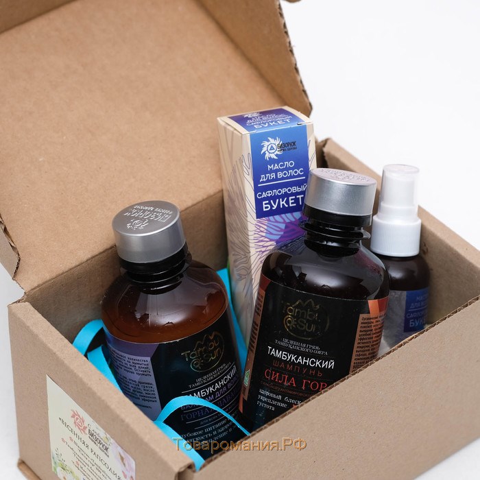 Подарочный набор с органической косметикой «Весенняя рапсодия»: шампунь + бальзам + масло для волос
