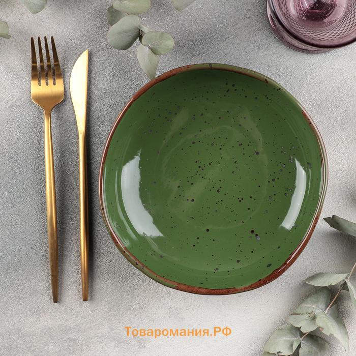 Тарелка фарфоровая Punto verde, 600 мл, d=18,5 см, цвет зелёный