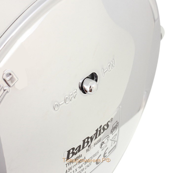 Зеркало косметическое BaByliss 8435 E, 7 Вт, d=11 см, 3xAA, с подсветкой, серебристое